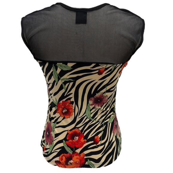 Y2k Suzie In The City Zebra Floral Print Sheer Blouse - Picture 4 of 6